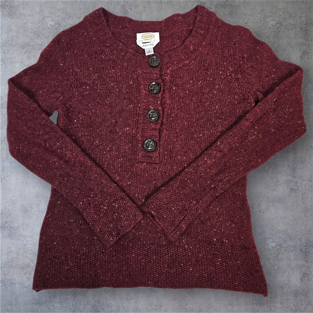 Talbots Petites Sweater Made in Italy Button Front Wool Blend Burgundy Medium